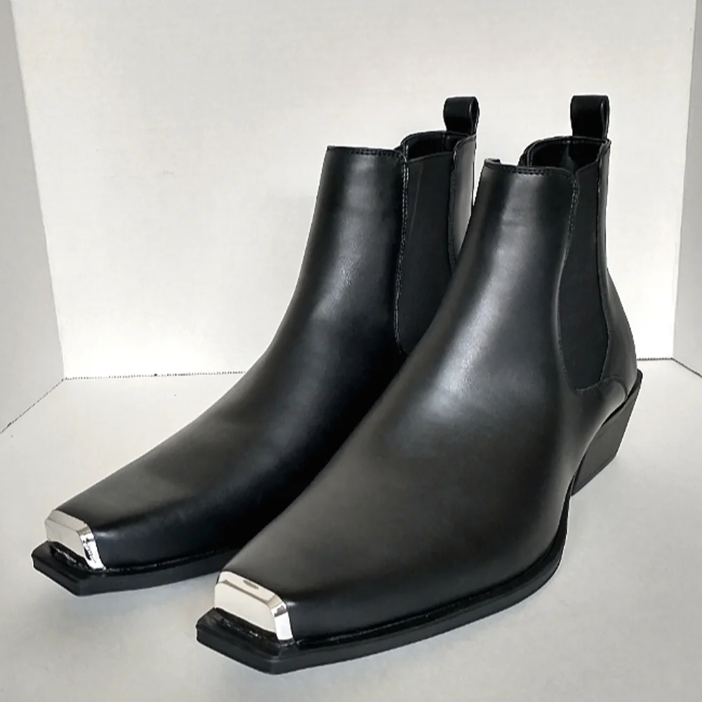 New w/o Box Asos Design Men's Cuban Heel Faux Leather Western Chelsea Boots